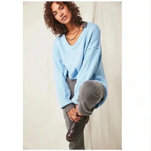 Free People Brookside Sweater Oversized Blue